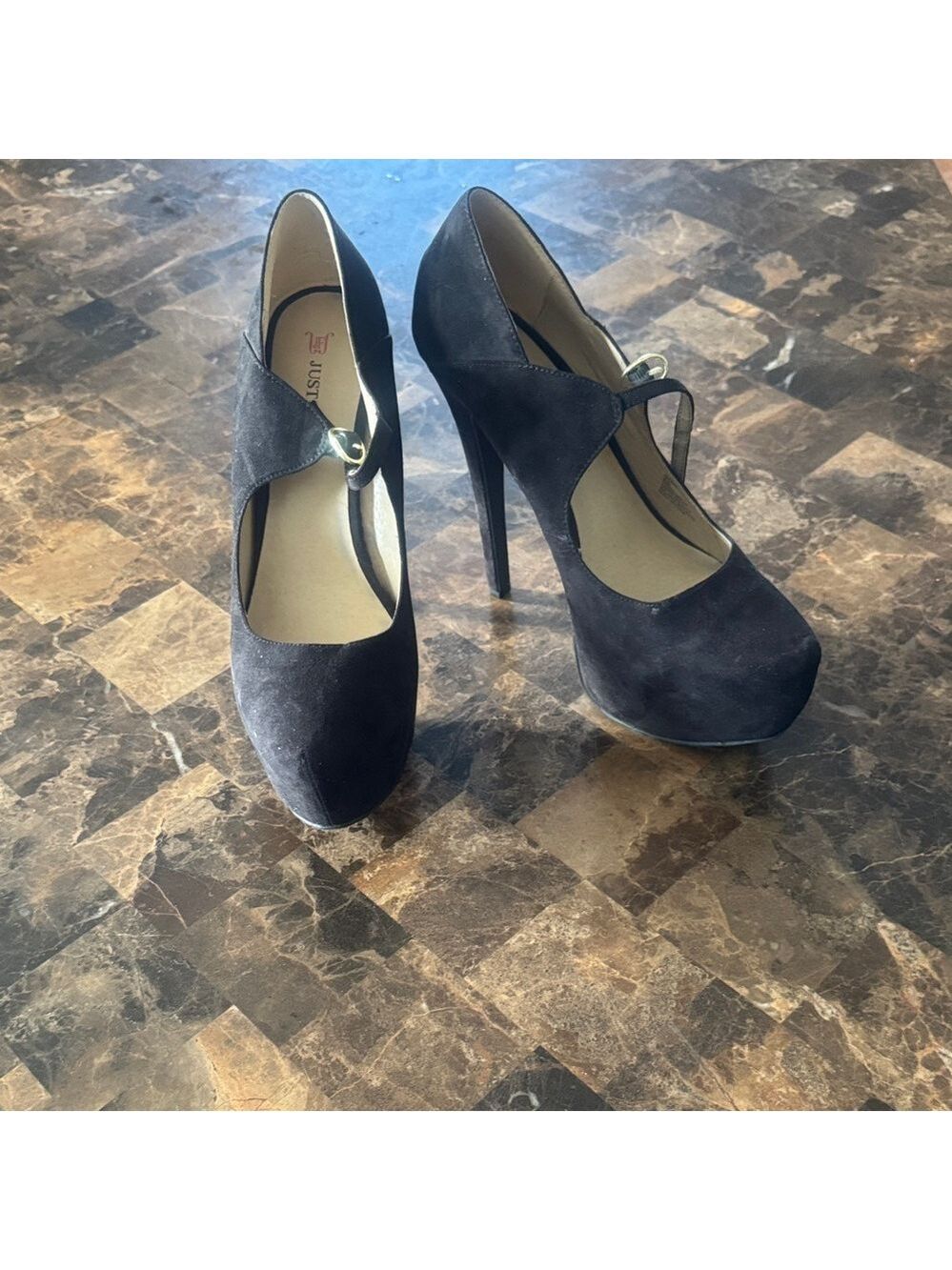 JustFab Black Suede Heels with Silver Accent
